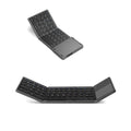Tri-fold Bluetooth keyboard shown both folded and unfolded with black and silver colour options
