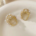 Gold colour copper flower basket earrings with small bead floral pattern and pearl inlay