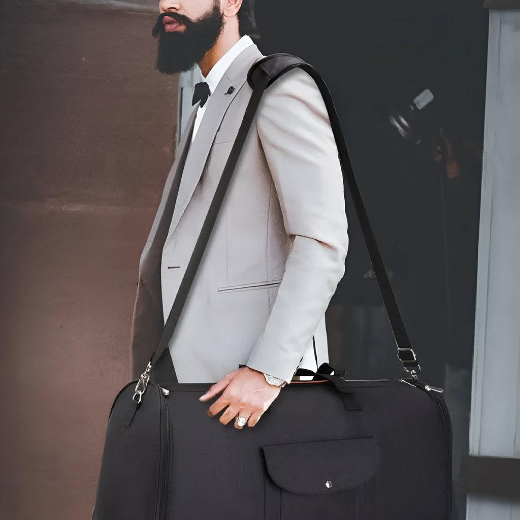 Foldable dark blue Oxford cloth duffel bag with 36-55L capacity for travel and gym.