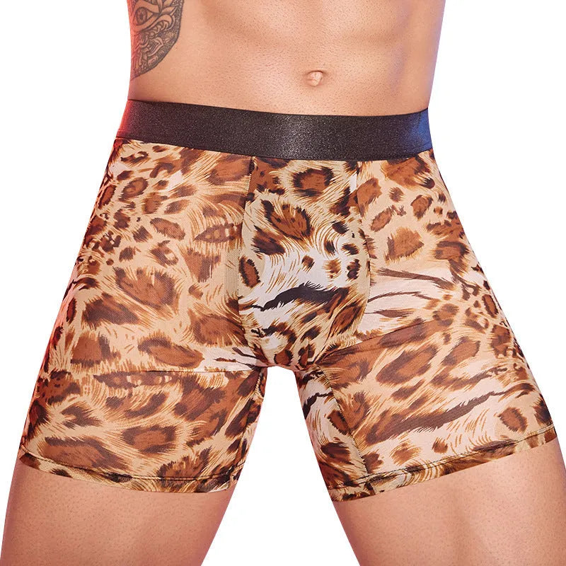 Men's leopard print boxer shorts made from nylon fabric in free size