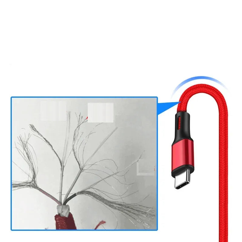 2m long USB mobile phone charging cable in multiple colours for Apple and Android Type C phones.
