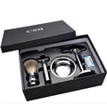 CSB men's shaving set with badger hair brush, chrome razor stand, and zinc alloy bowl