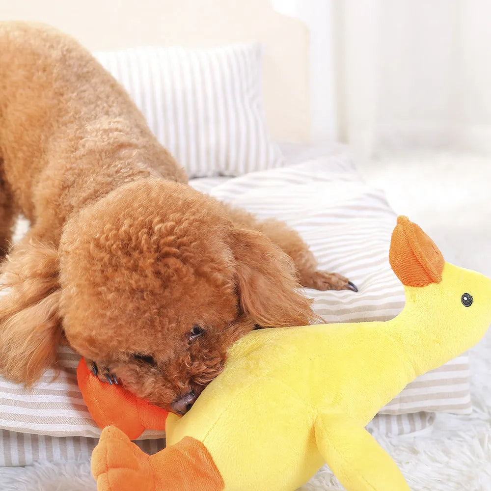 Yellow dog plush toy with cute eyes and sound function from Huayuan Pet