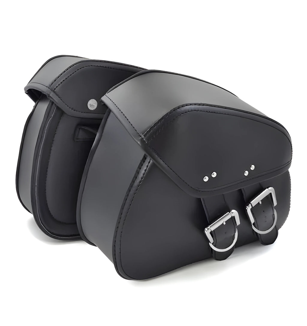 Black PU leather motorcycle saddlebags set of two left and right side storage 28x18x12cm for cruisers and Harley