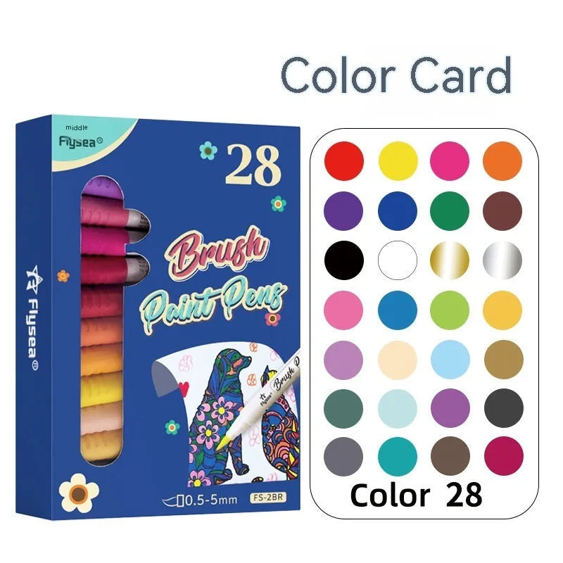 Set of soft-head gouache marker pens in various colours for hand painting and card making.