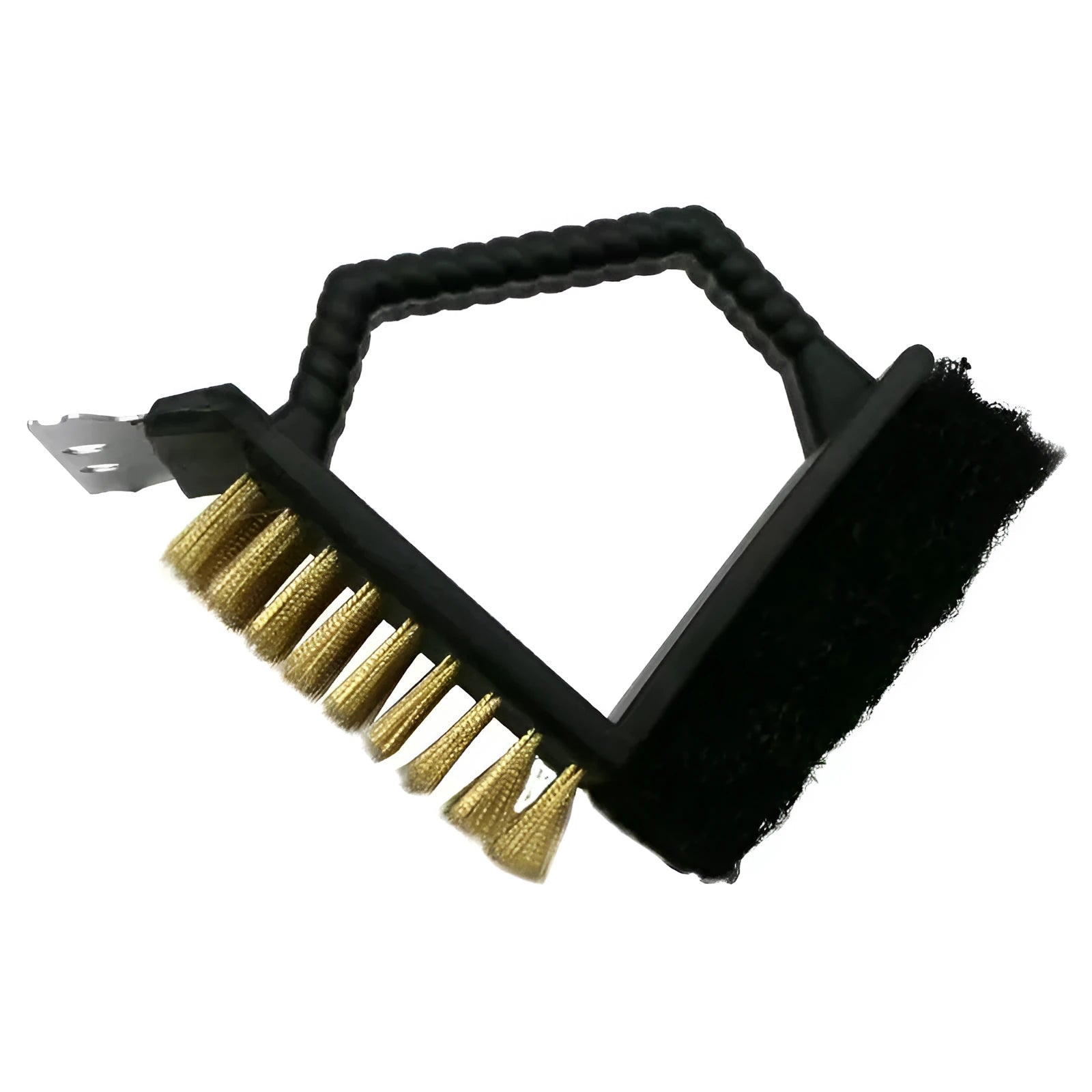 Triangular barbecue cleaning brush with steel wire bristles and black PP handle