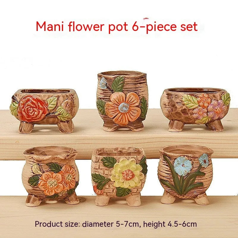 Pair of ceramic stoneware succulent plant pots 14cm height with two different calibers