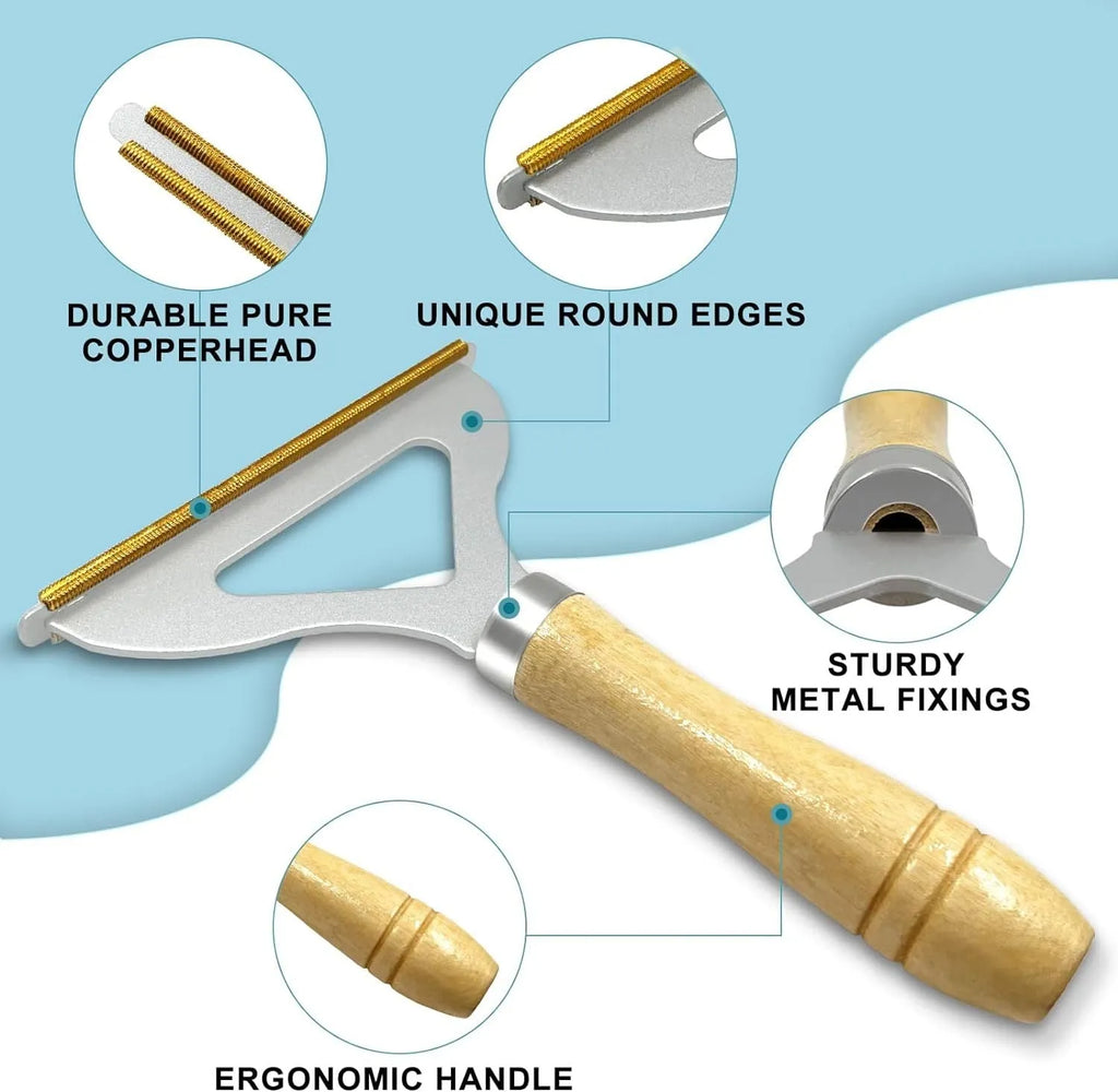 Three-piece pet hair remover set with metal scraper, silicone brush, and round cleaner for removing hair