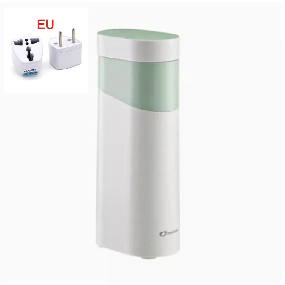 Black and green portable desktop instant water dispenser with digital display and small tank.
