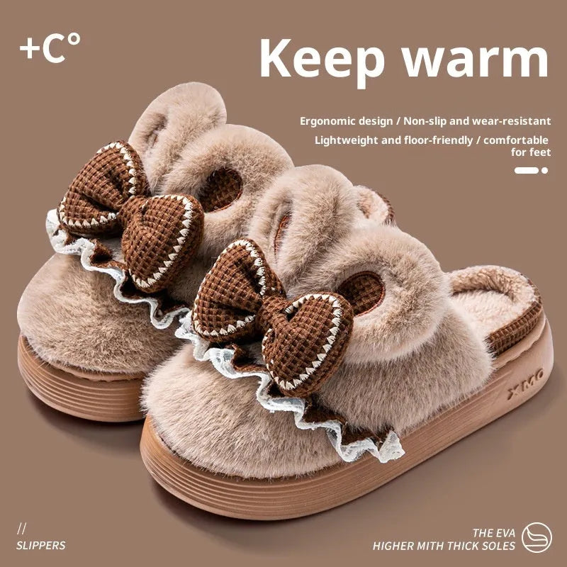 Indoor non-slip warm couples cotton slippers with suede upper in brown, khaki, black and white