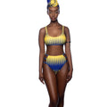Split high waist bikini in picture colour with chest pad, quick-dry polyester fabric, sizes S M L