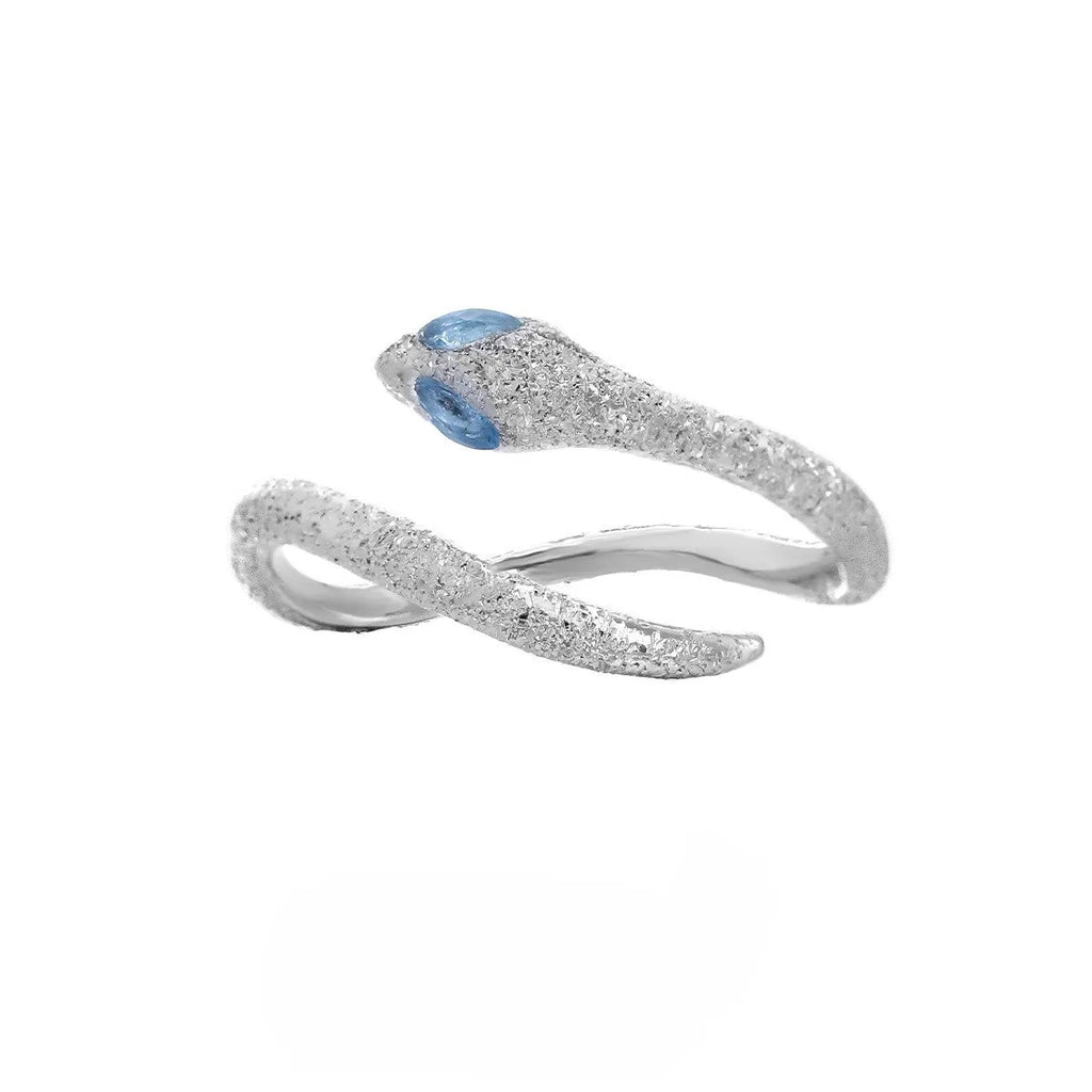 Silver snake ring with adjustable opening in platinum colour, women's animal zodiac jewellery