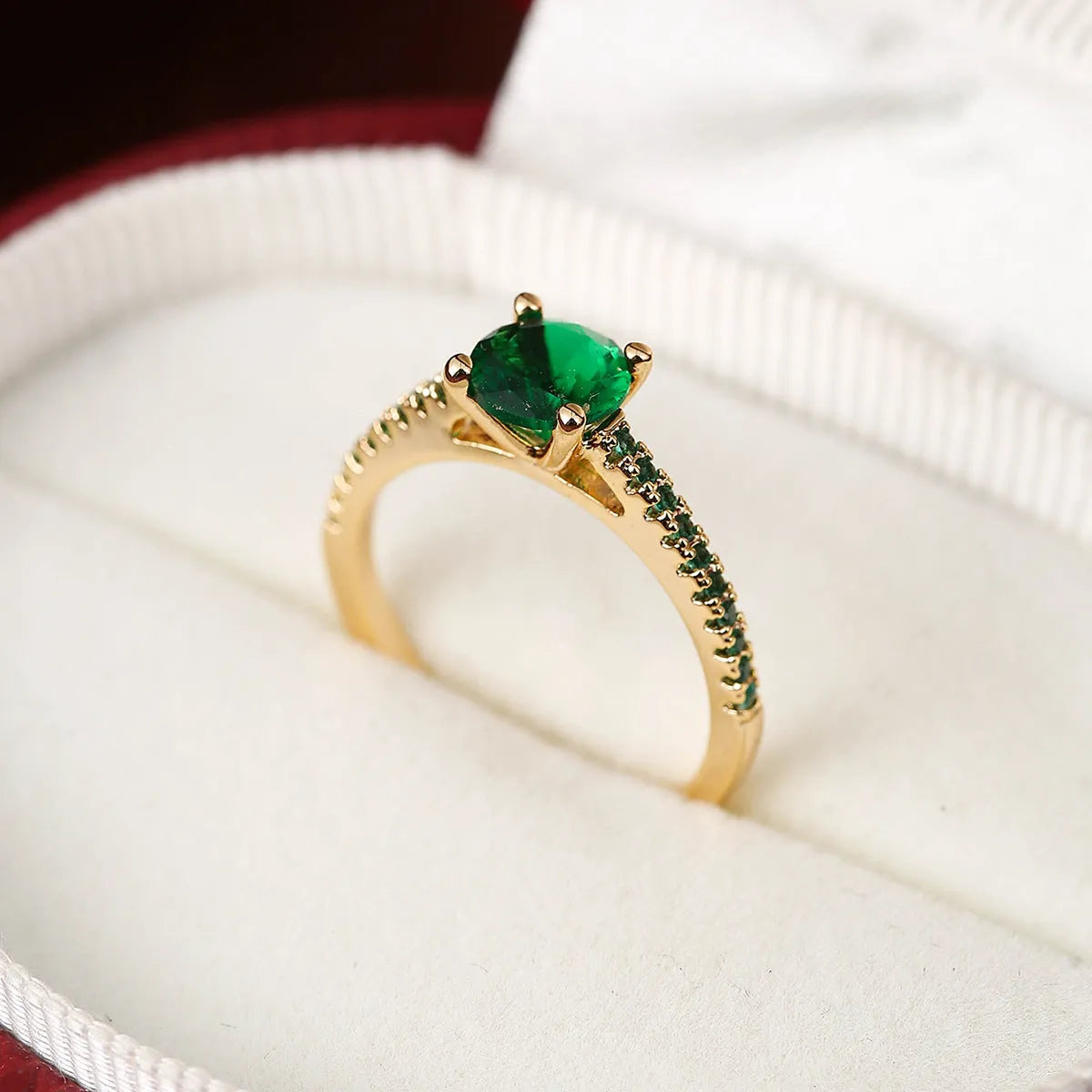Geometric hexagon copper ring with colourful zircon stones in gold or gun black electroplated finish.