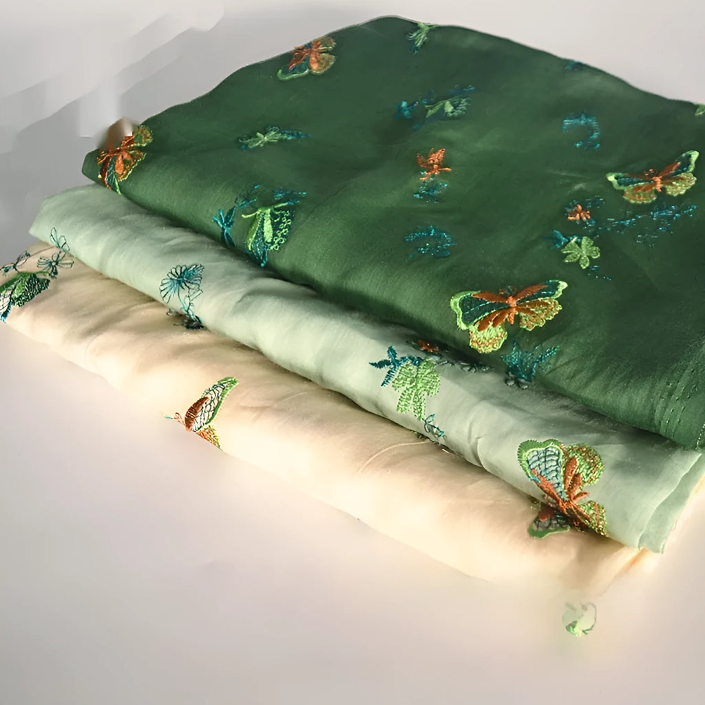 Pure ramie embroidery cloth fabric for Hanfu in beige, green and dark green colours