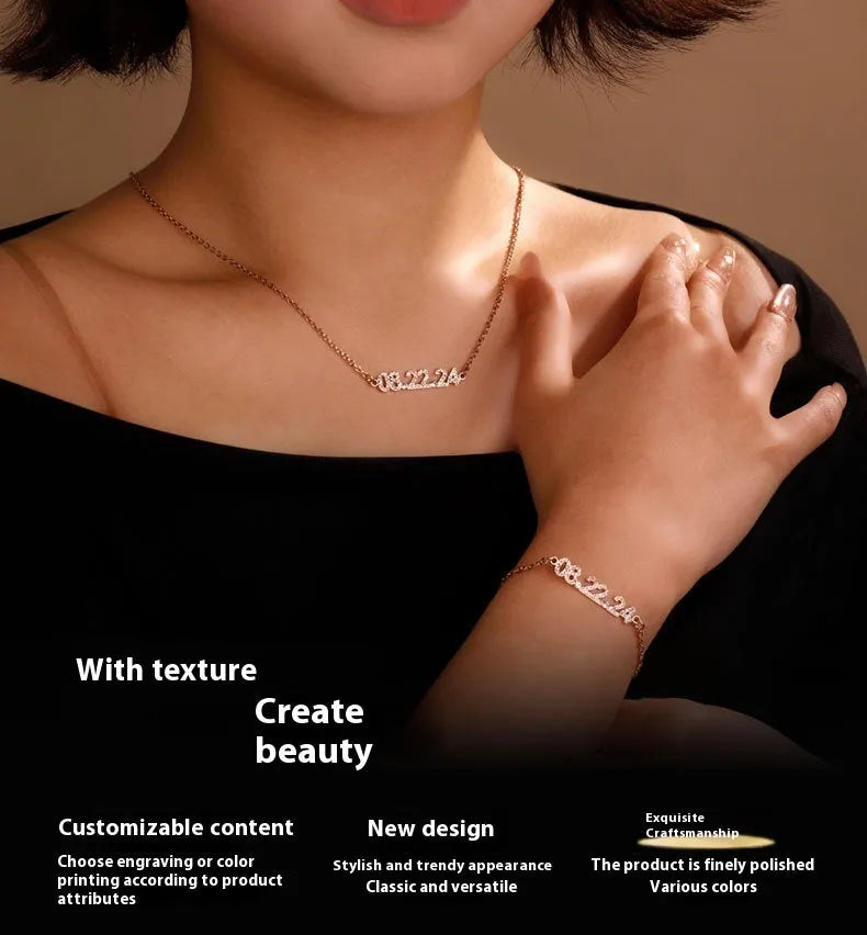 Stainless steel digital bracelet with crystal diamond accents on the numbers, shown in rose gold finish.