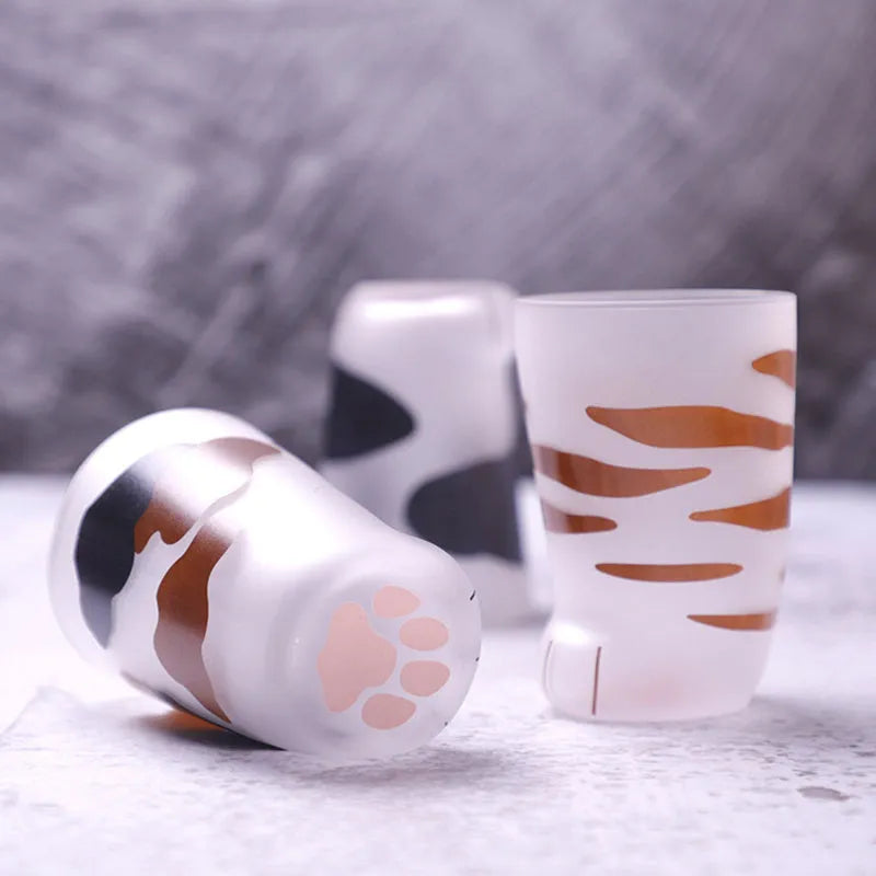 Creative cat paw glass mug 300ml frosted heat-resistant coffee cup with cat claw shape