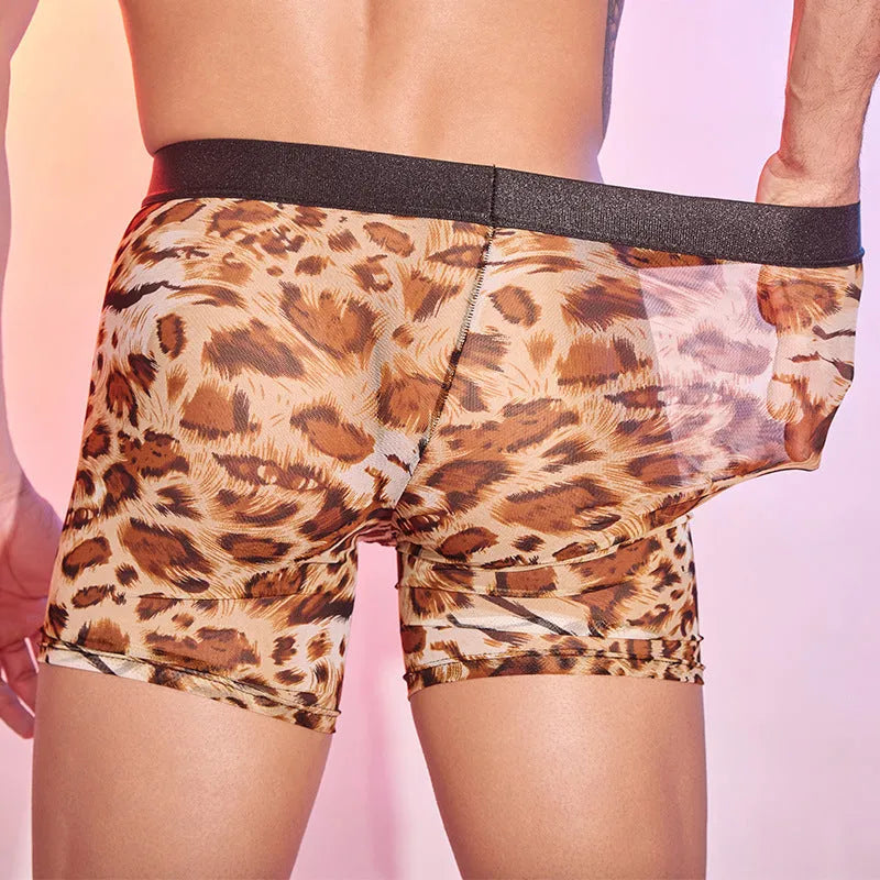 Men's leopard print boxer shorts made from nylon fabric in free size
