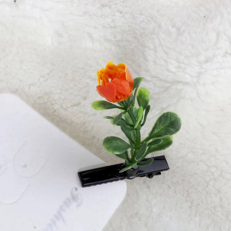 Plastic grass bean sprout hairpin with cute flower barrettes for children, handmade floral hair accessory