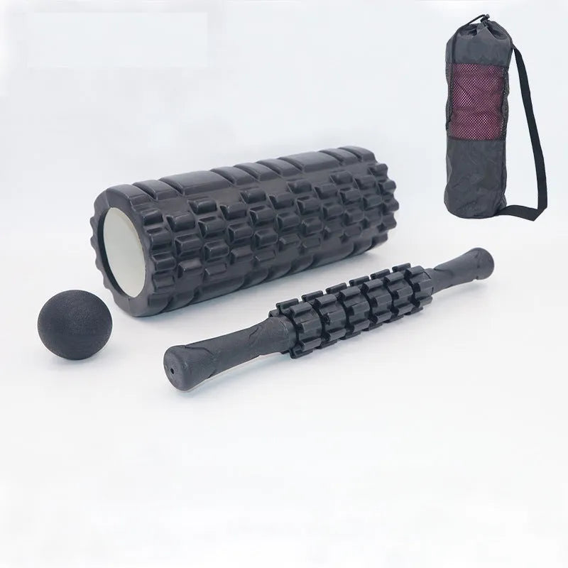 Black six-piece foam roller massage bar set with 33cm shaft for fitness and health massage