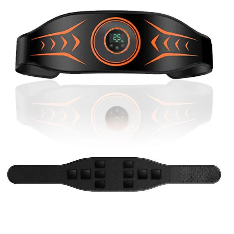 EMS massage belt with abdominal stickers, rechargeable host, and timing function for lazy muscle strengthening