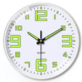 20cm round modern wall clock with luminous dial and black Arabic numerals on white face