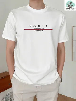Men's heavyweight pure cotton short-sleeve T-shirt with a letter print in a loose, casual fit.