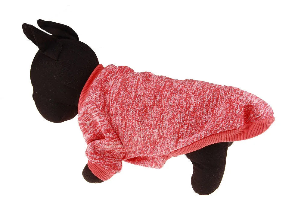 Colorful cotton two-legged pet sweater for small dogs, with neck and chest measurements, available in multiple sizes