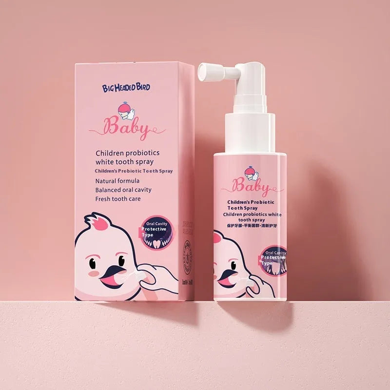 Children's probiotics anticavity teeth cleaning spray in strawberry and orange flavours
