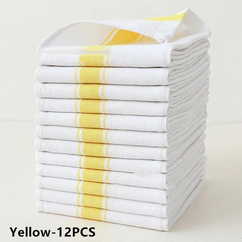 Set of 12 stripe pattern dishwashing towels in polyester cotton blend measuring 48x70cm