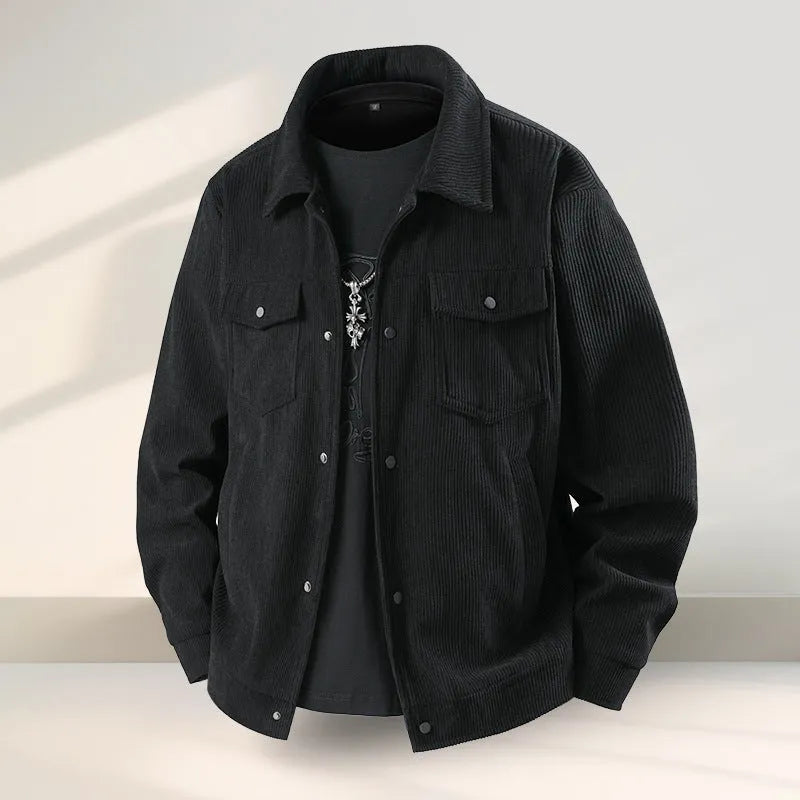 Men's slim fit black coat made from Lycra and Vinylon fabric with a thickening lining.