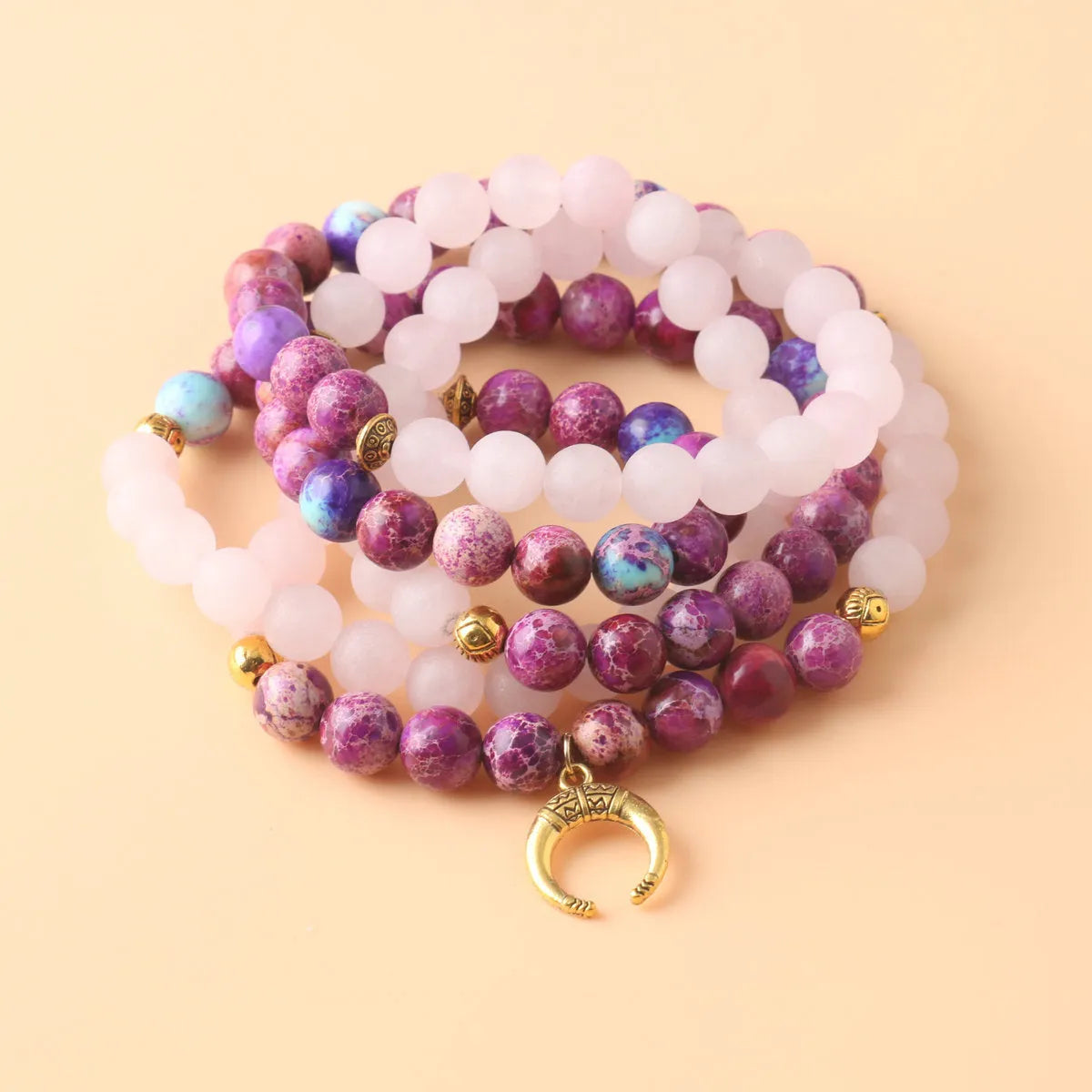 Pink crystal emperor stone round pendant necklace for casual unisex wear