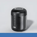 Black portable Bluetooth speaker showing compact 72mm by 99mm dimensions with connectivity ports