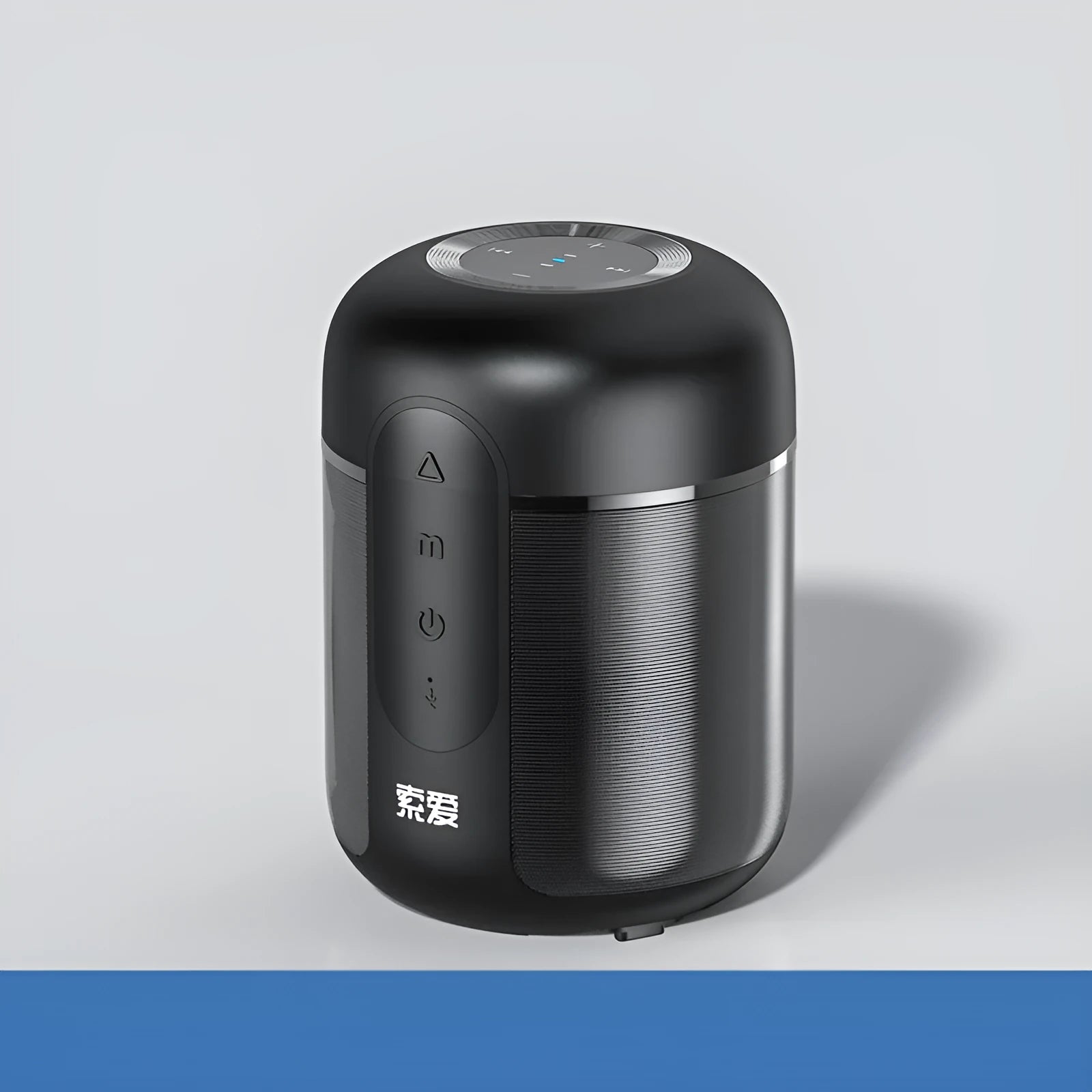 Black portable Bluetooth speaker showing compact 72mm by 99mm dimensions with connectivity ports