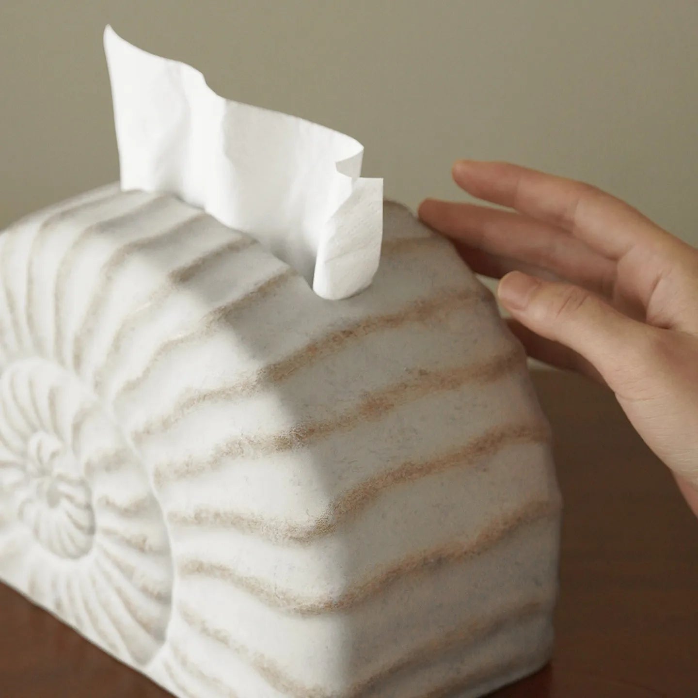 Conch ramble patterned resin tissue box with modern design