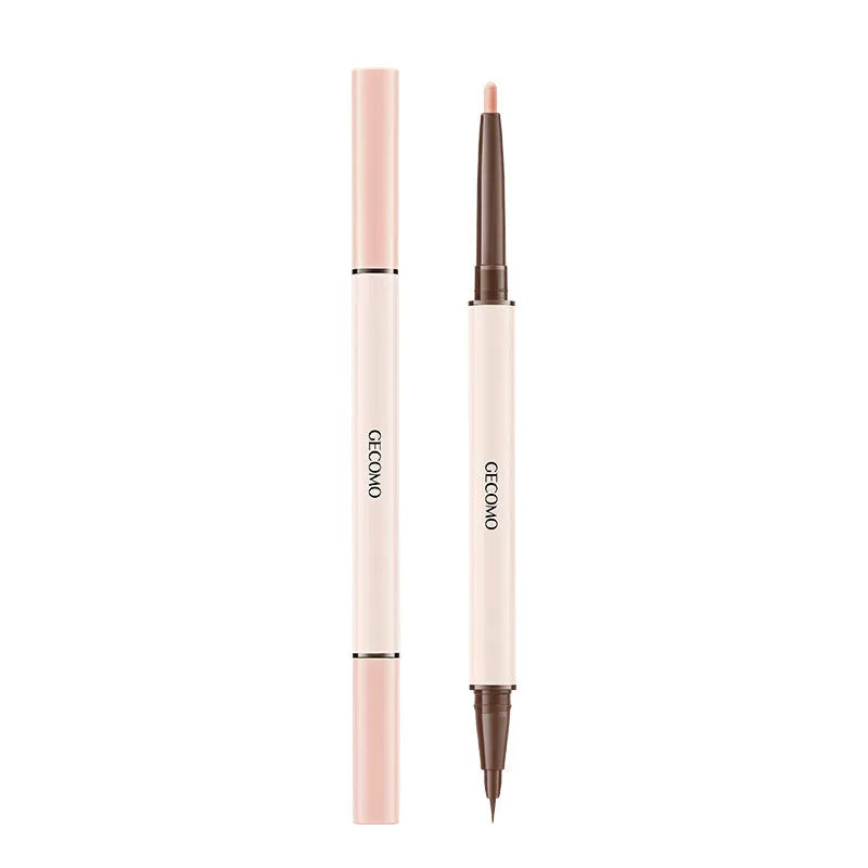 Double-headed silkworm pen eyeliner with pearlescent floating platinum and nude apricot colours