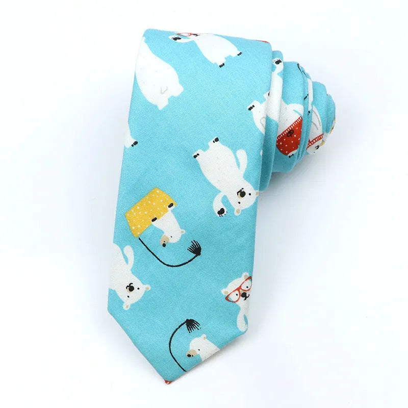 Korean style narrow cotton bow tie for men with printed cartoon pattern design