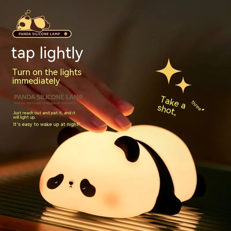 Rechargeable panda-shaped night light with warm white LED illumination and silicone construction