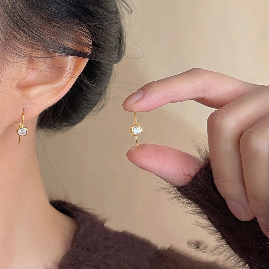 Simple round zircon earrings on display, geometric shape, light luxury style for women