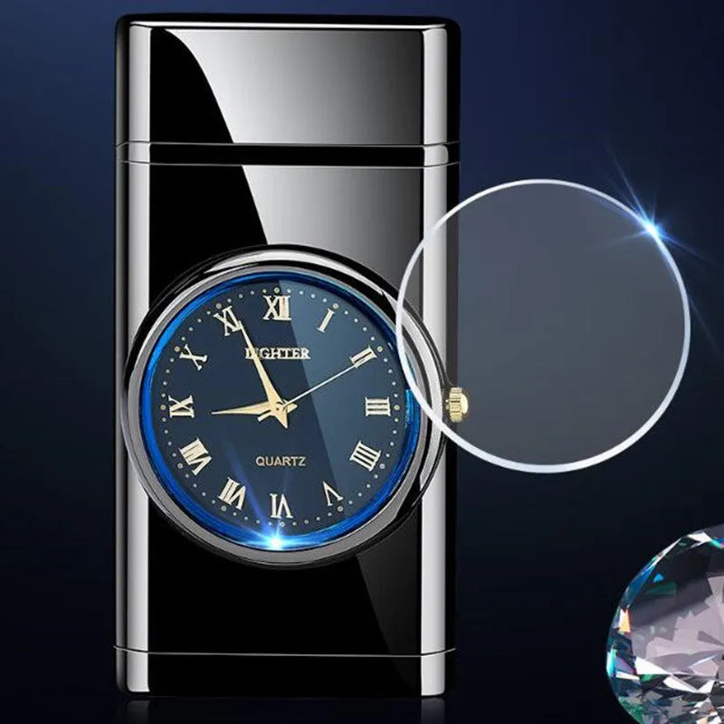 Multifunctional electronic watch cigarette lighter with LED lamp in metal brushed finishes