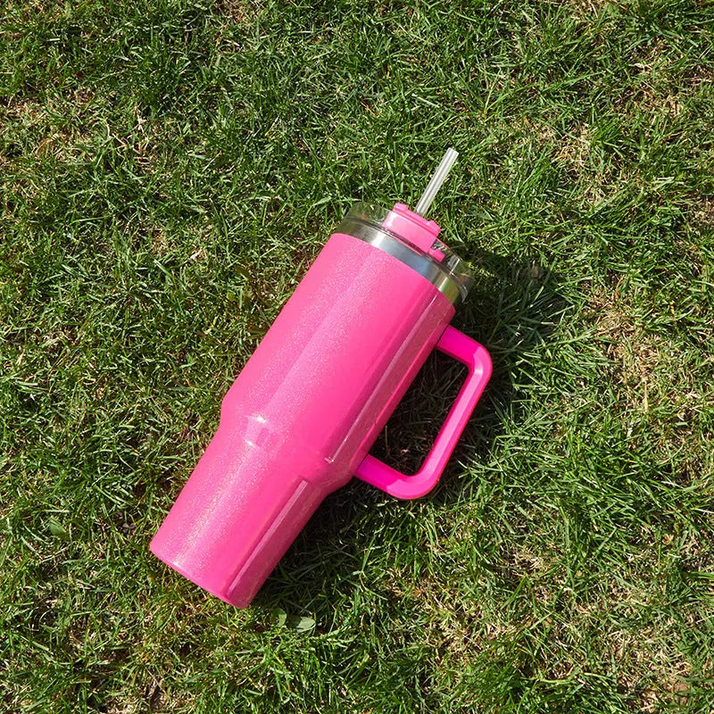 Large stainless steel vacuum insulation cup in rainbow gradient colour with 27.5cm height