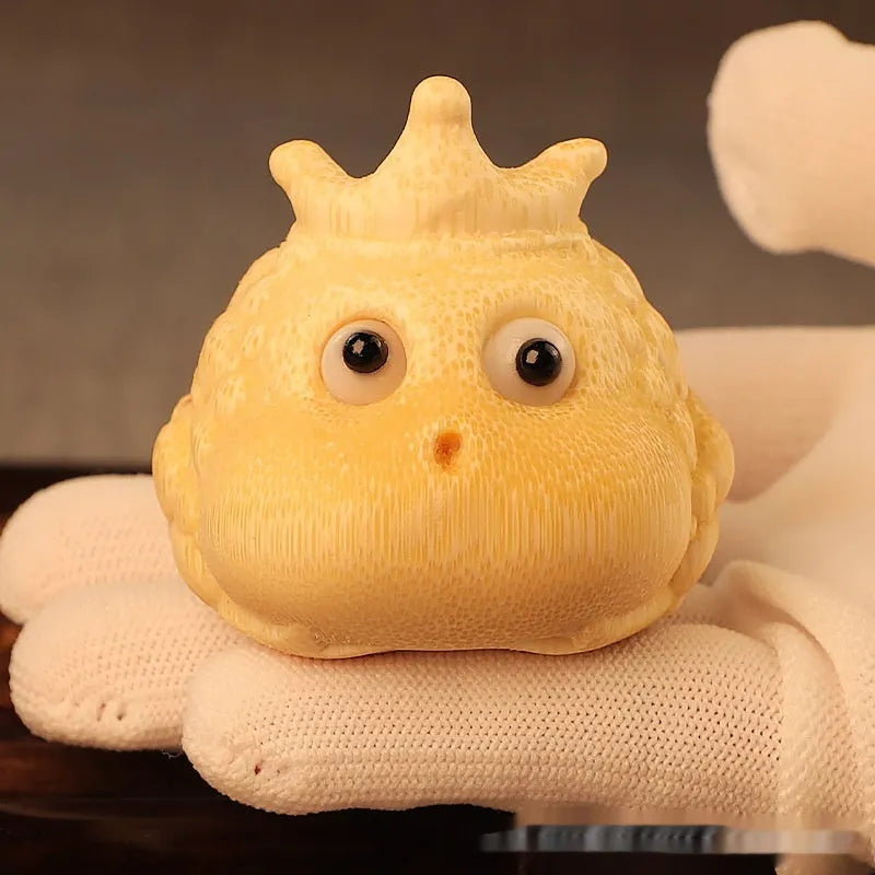 Solid bamboo carving of a cute Crown Princess toad ornament with 5.0 live eye detail.