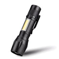 Mini telescopic aluminium alloy LED flashlight with adjustable focus and pocket clip