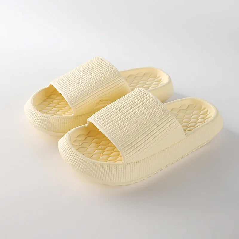 Women's solid colour EVA slippers with rhombus stripe pattern and anti-slip sole, pink colour