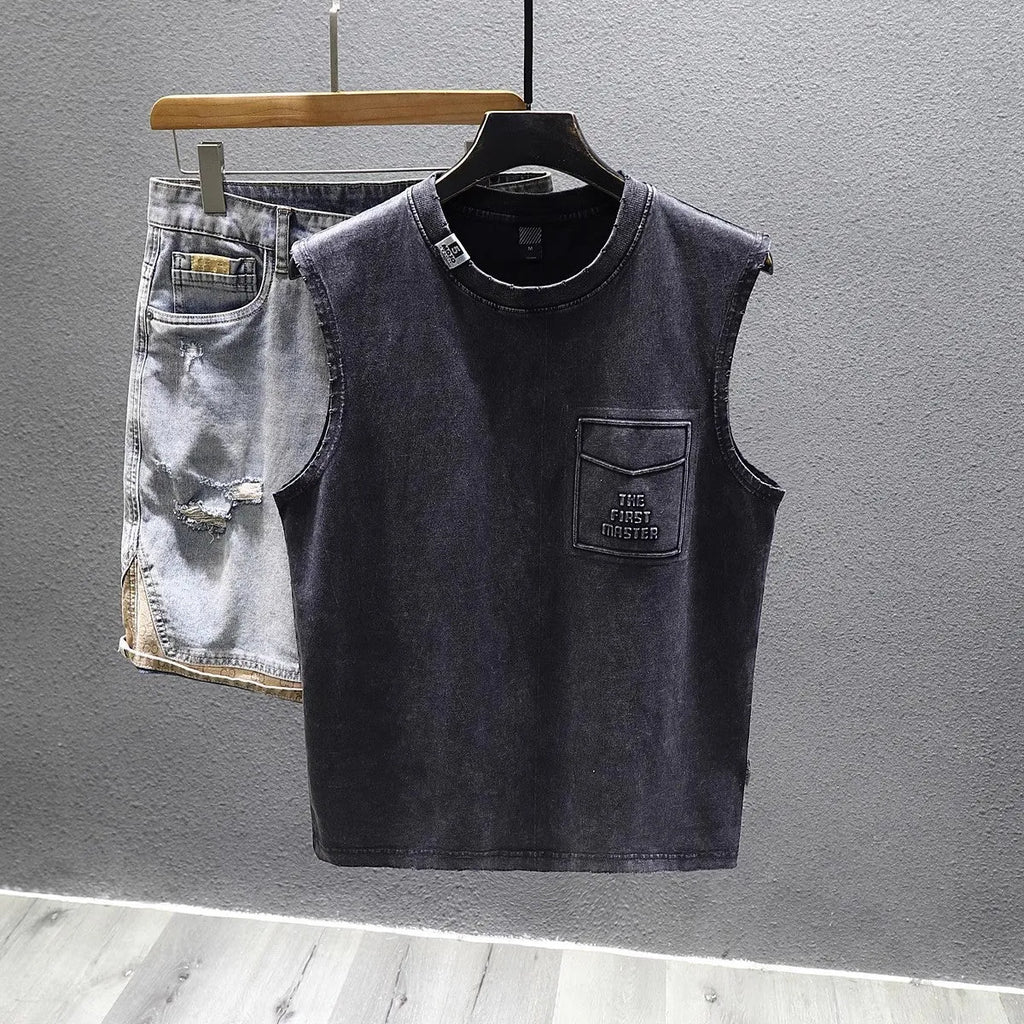 Cotton sleeveless t-shirt in loose fit with straight hem design in black or white colours