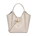 Genuine leather women's retro bucket bag in beige with top handle and sandwich pocket