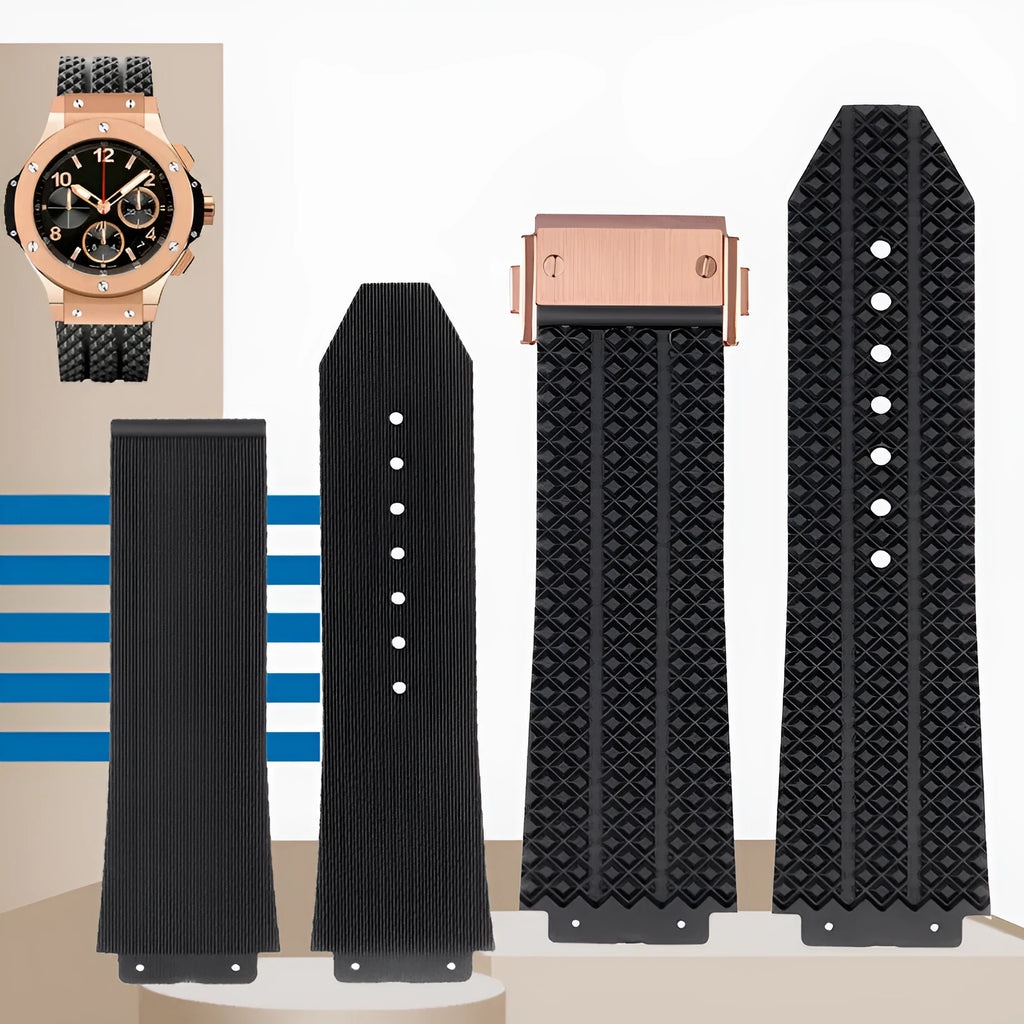 Classic Fusion Raised 19mm silicone rubber watch strap in black with raised texture and steel buckle