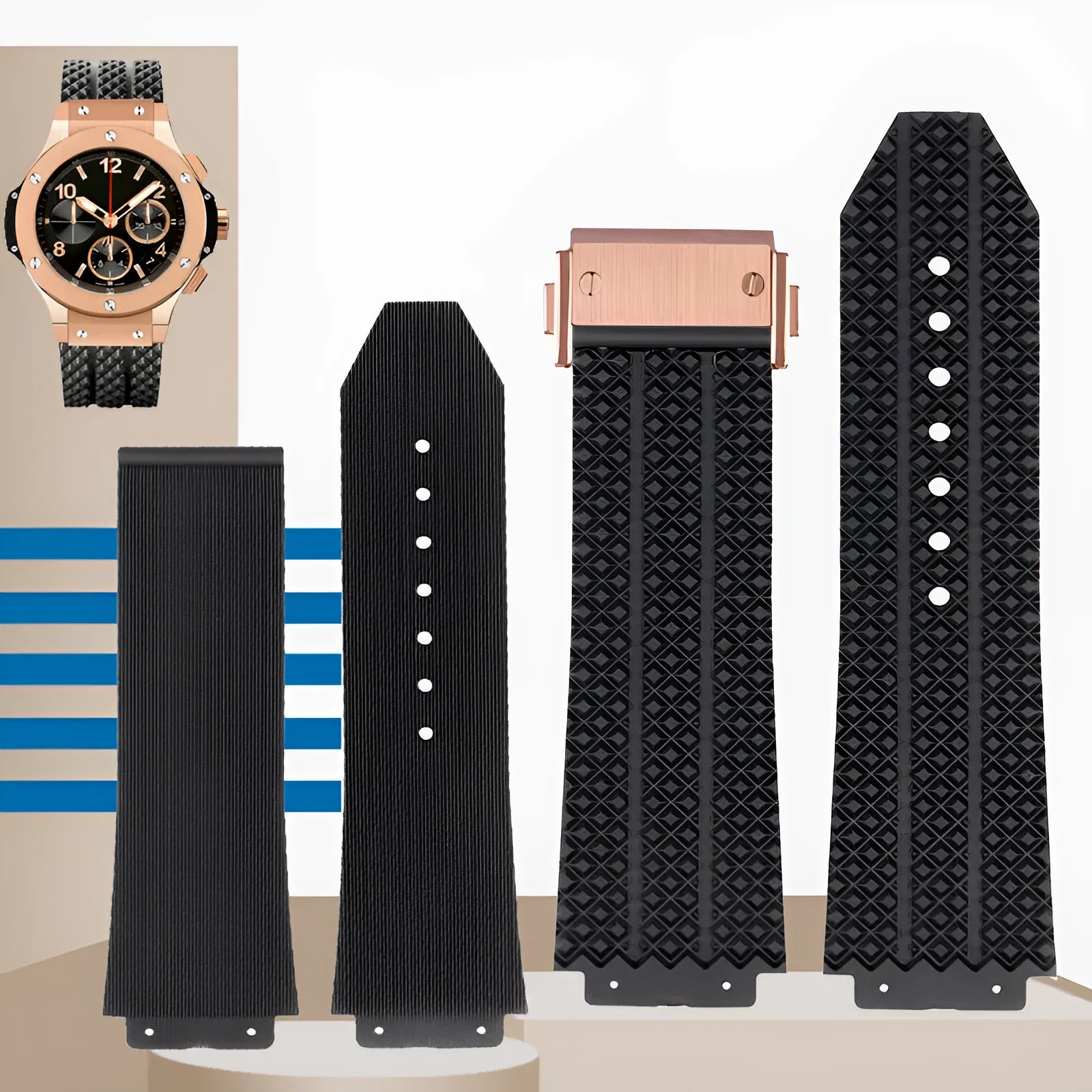 Classic Fusion Raised 19mm silicone rubber watch strap in black with raised texture and steel buckle