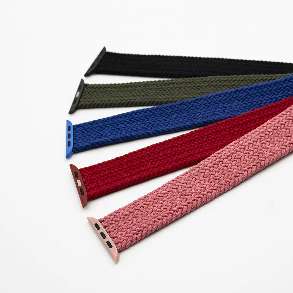 Woven nylon one-piece watch strap with plastic head compatible with Apple Watch in army green