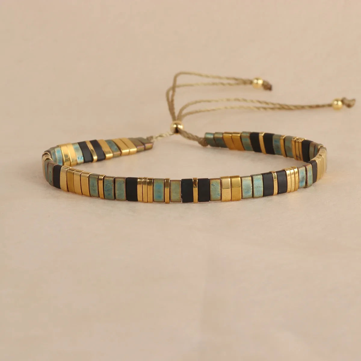 Geometric glass bead bracelet in European fashion style showing colour options