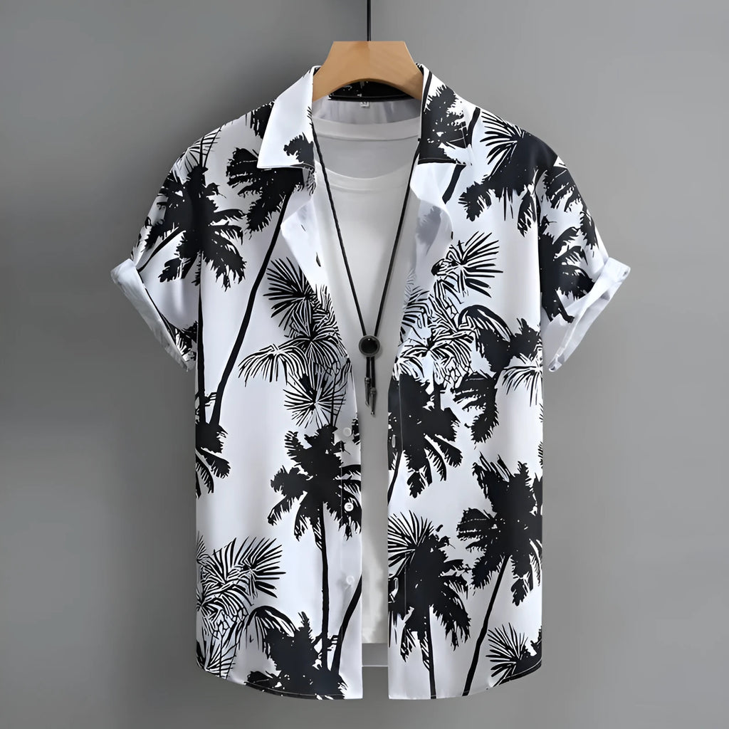 Men's Hawaiian summer shirt with 3D printed patterns in short sleeve cardigan style